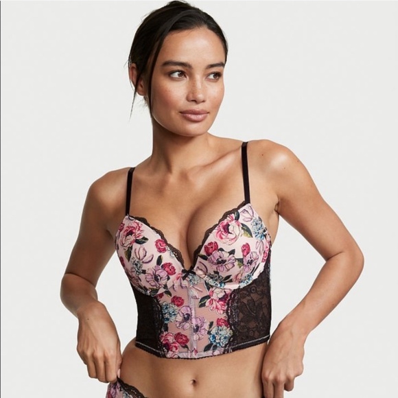 Victoria’s secret’s Rose Embroidery Purest Pink Floral Bra Top Corset - Picture 1 of 4